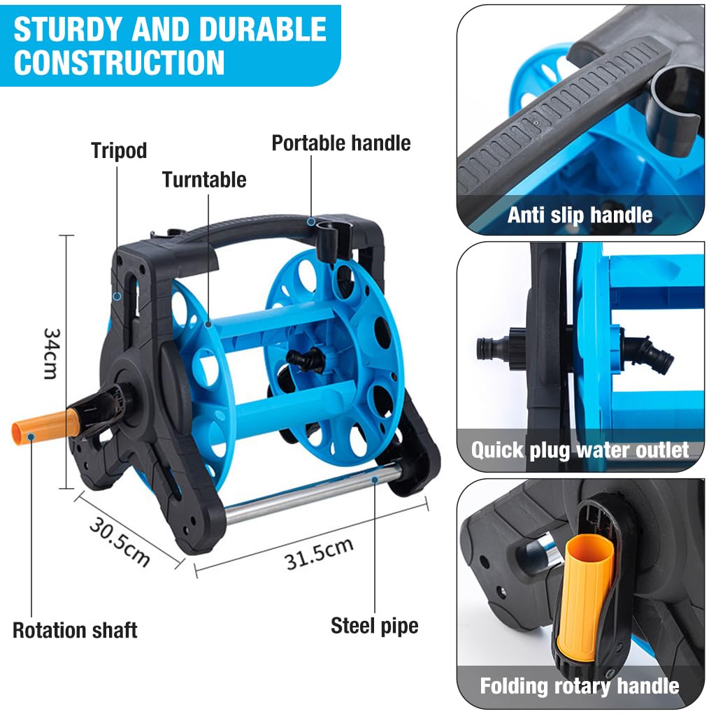 HASTHIP Hose Reel for Garden Hose with Pipe Connector, Labor Saving Hose Reel Hose Holder Gardening, Landscaping, Car Washing, Maximum Length 25m HASTHIP Hose Reel for Garden Hose with Pipe Connector, Labor Saving Hose Reel Hose Holder Gardening, Landscaping, Car Washing, Maximum Length 25m